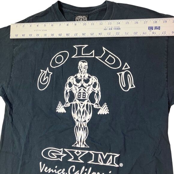 Vintage Golds Gym T Shirt L Black Venice California Distressed Pinholes - Picture 8 of 12